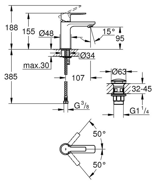 GROHE Lineare - Páková umyvadlová baterie DN 15 velikost XS, Chrom 23791001