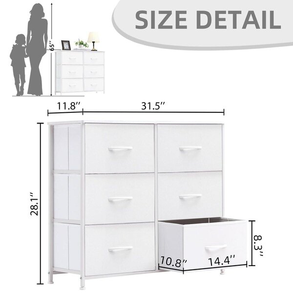 Komoda z látky - Komoda se 6 zásuvkami - 30 x 80 x 71,5 cm - Bílá