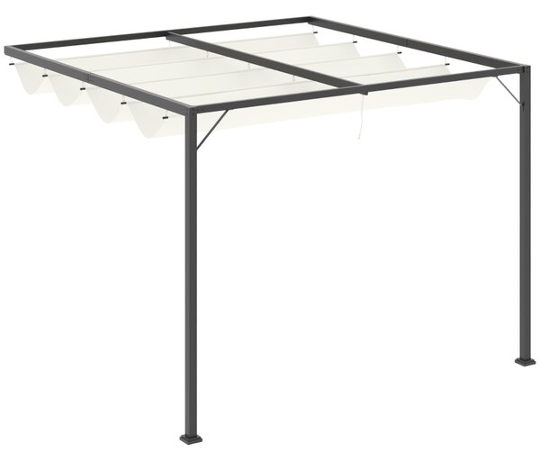 Outsunny Nástěnná pergola s látkovou střechou (baldachýn), odolná proti povětrnostním vlivům, krémové bílá, 3 x 3 m
