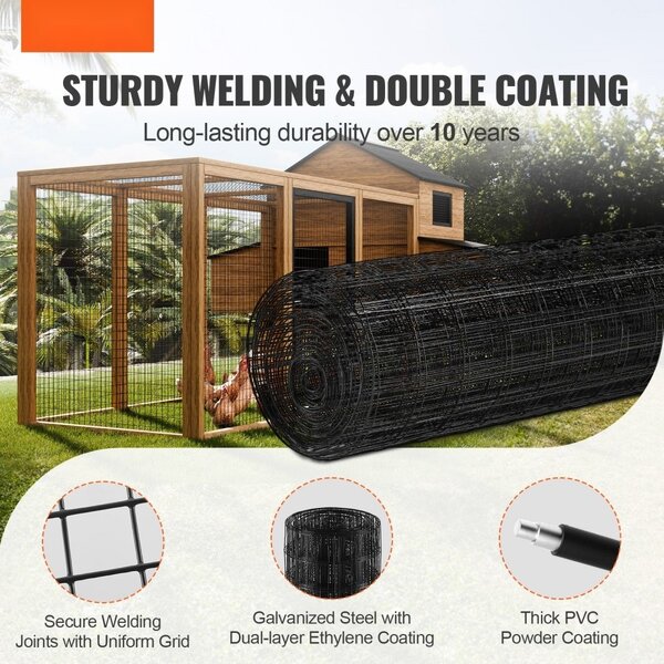 Drát pro voliéry v roli 61x1524 cm, zahradní plot 1,52 mm potažený vinylem - pro kurníky, králíky a hady - ohrady pro drůbež