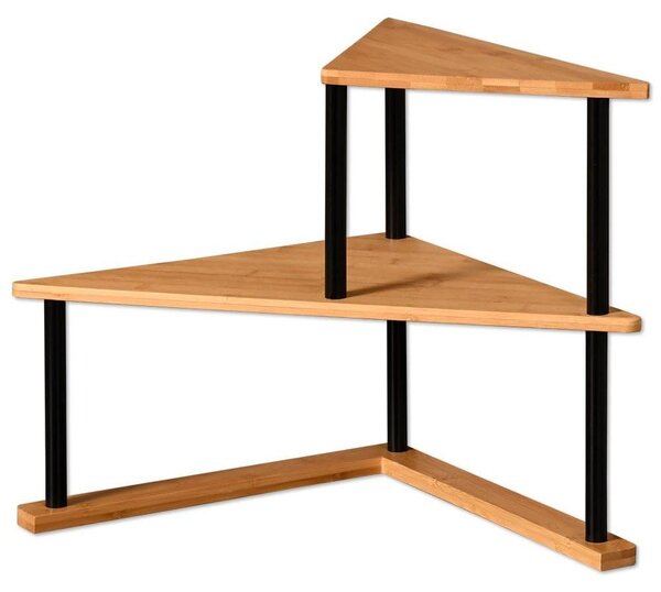 Rohový kuchyňský regál bambus - 2 patra - 52 x 39 x 29,5 cm - Přírodní a černá