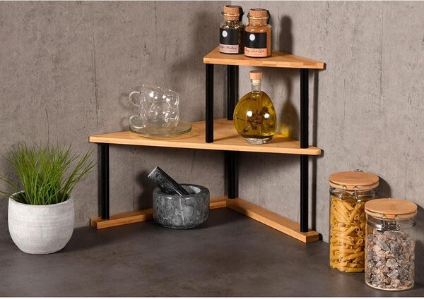 Rohový kuchyňský regál bambus - 2 patra - 52 x 39 x 29,5 cm - Přírodní a černá