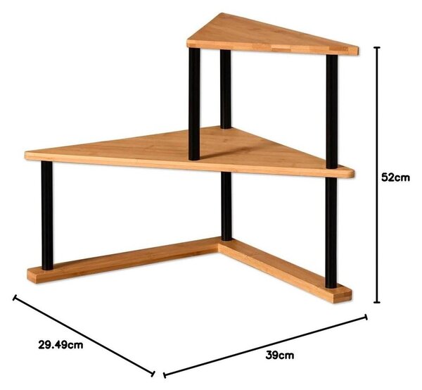 Rohový kuchyňský regál bambus - 2 patra - 52 x 39 x 29,5 cm - Přírodní a černá