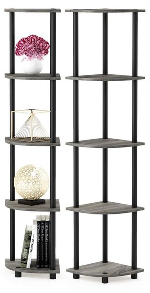 Rohový regál - 5 úrovní - French Oak Grey a černá - 29,5 x 146,6 x 29,5 cm