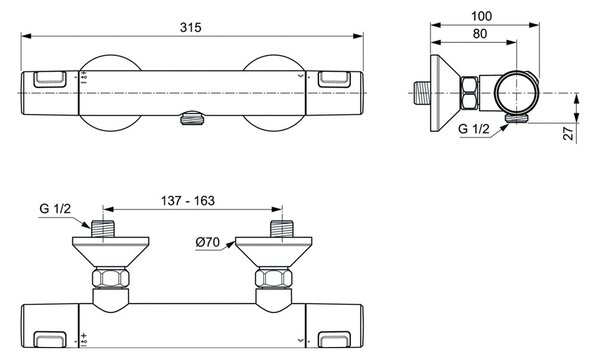 Ideal Standard CeraTherm T25 - Sprchová termostatická baterie nástěnná, chrom A7201AA