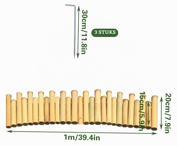 Bambusové oplocení, zahradní plot, flexibilní rolovací okraj, obruby pro trávník, dekorace, plot s pletivem, ohraničení zahrady, délka 100 cm, výška 15/20 cm