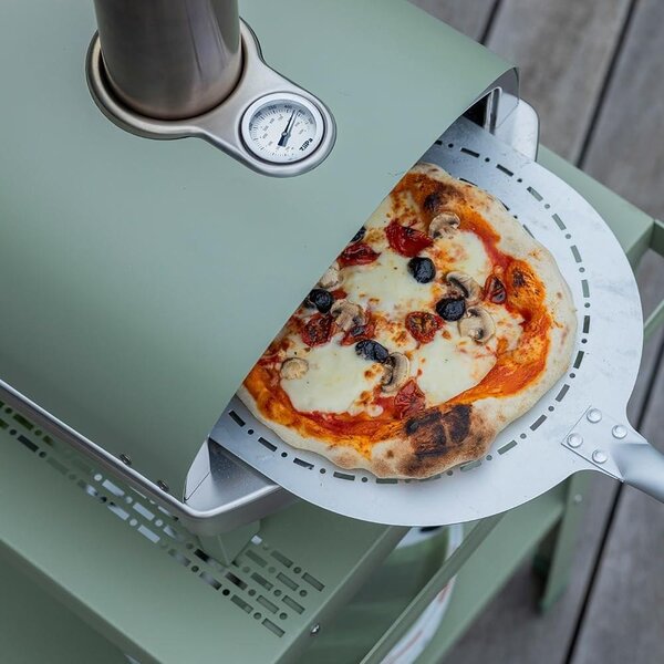 Pizza pec s peletkami - Eukalyptus - Žáruvzdorný kámen 31 cm - S teploměrem