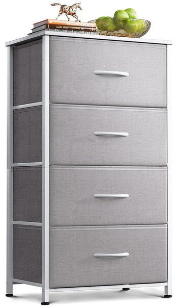 Úzká komoda skříňka - Kovový rám - 40 x 30 x 80 cm - Světle šedá - 4 zásuvky