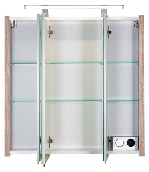 Zrcadlová skříňka koupelnová 70 x 75 x 16 cm - Divoký dub - S LED osvětlením - Tři dvířka