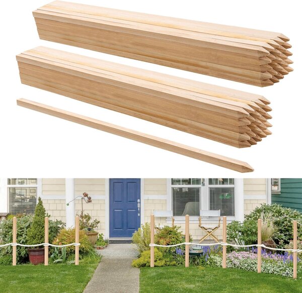 Dřevěné sloupky - Sada 50 plotových sloupků a dřevěných kůlů - Rozměry 1,9 x 1,9 x 91,4 cm - Jedlové dřevo - Broušené - Pro ploty z bláta a zahradní obruby