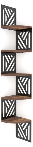 Rohová police dřevo pět úrovní - Nástěnná rohová knihovna - Geometrické tvary - 19,5 x 19,5 x 1,5 cm