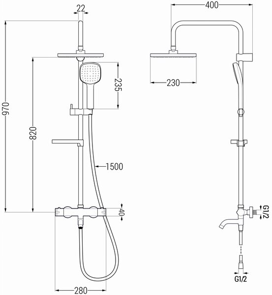 Mexen KX33 sprchový set s termostatickou vanovou baterií Kai, chromová, 779003391-00