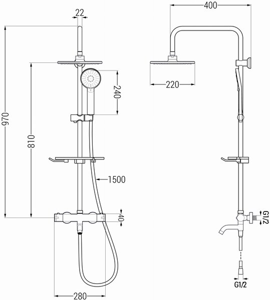 Mexen - KT40 sprchový set s termostatickou vanovou baterií Kai, růžová-zlatá, 779004093-60