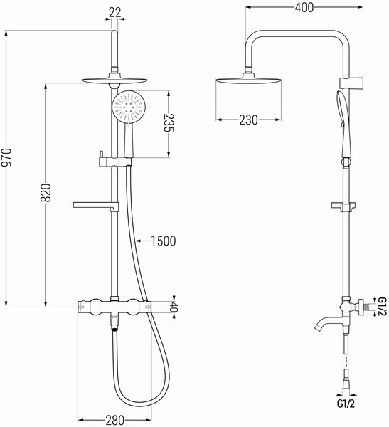 Mexen sprchový set KX67 s termostatickou baterií, černá, 779006791-70
