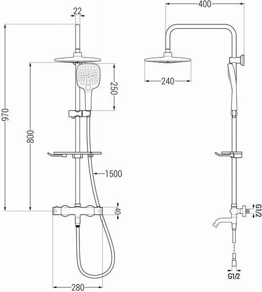 Mexen - KT33 sprchový set s termostatickou vanovou baterií Kai, bílá-chromová, 779003393-21