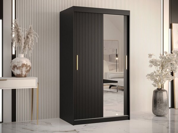 Šatní skříň se zrcadlem Towiro Slim 2 100, Barva: černá 5903211199363