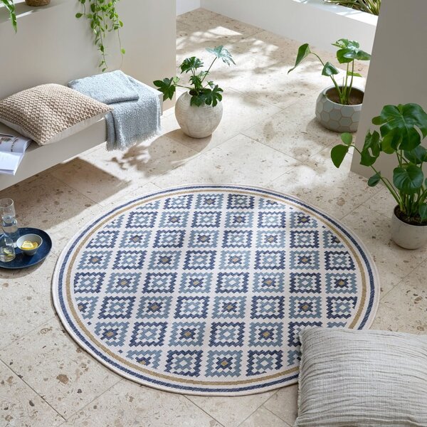 Žluto-modrý kulatý vnitřní a venkovní koberec ø 160 cm Zia Trellis – Flair Rugs