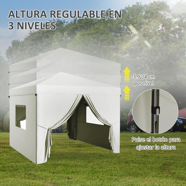 Zahradní altán Outsunny s pop-up skládací konstrukcí 3x3m se 4 bočními stěnami, 2 síťovými okny, nastavitelnou výškou, voděodolný s UV ochranou, s taš
