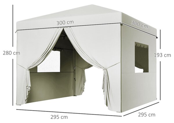 Zahradní altán Outsunny s pop-up skládací konstrukcí 3x3m se 4 bočními stěnami, 2 síťovými okny, nastavitelnou výškou, voděodolný s UV ochranou, s taš