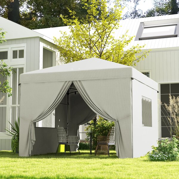 Zahradní altán Outsunny s pop-up skládací konstrukcí 3x3m se 4 bočními stěnami, 2 síťovými okny, nastavitelnou výškou, voděodolný s UV ochranou, s taš