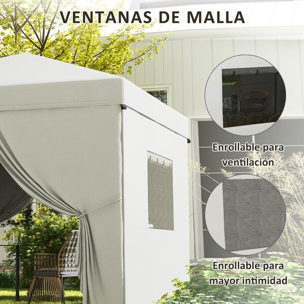 Zahradní altán Outsunny s pop-up skládací konstrukcí 3x3m se 4 bočními stěnami, 2 síťovými okny, nastavitelnou výškou, voděodolný s UV ochranou, s taš