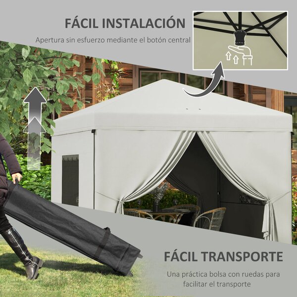 Zahradní altán Outsunny s pop-up skládací konstrukcí 3x3m se 4 bočními stěnami, 2 síťovými okny, nastavitelnou výškou, voděodolný s UV ochranou, s taš