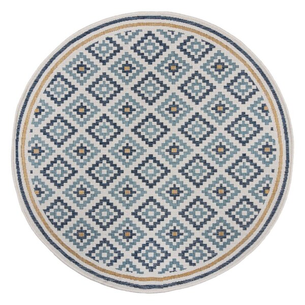 Žluto-modrý kulatý vnitřní a venkovní koberec ø 160 cm Zia Trellis – Flair Rugs