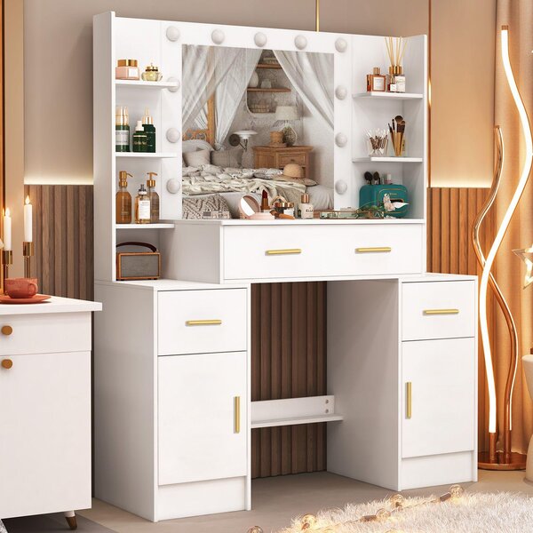 Kosmetický stolek Kaptafel – Bílá barva – 110 cm – Moderní design – Nábytek do ložnice