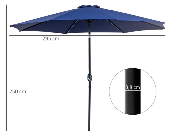 Zahradní slunečník Outsunny Ø295x250 cm s kličkou - venkovní slunečník s náklonem a odnímatelným kovovým stožárem pro terasu, bazén a patio | Aosom