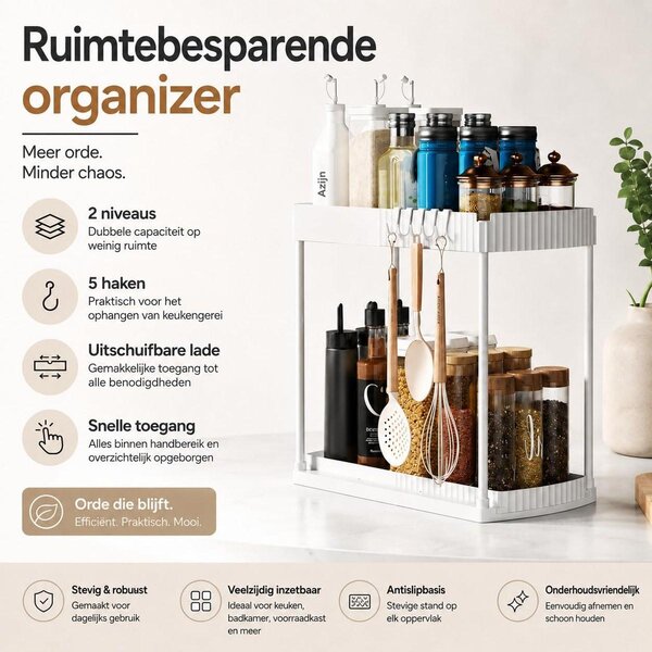 Kuchyňský organizér Vysouvací - Sada 2 kusů - Bílá - Pod umyvadlo