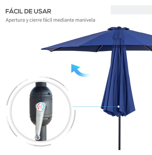 Zahradní slunečník Outsunny Ø295x250 cm s kličkou - venkovní slunečník s náklonem a odnímatelným kovovým stožárem pro terasu, bazén a patio | Aosom