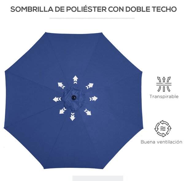 Zahradní slunečník Outsunny Ø295x250 cm s kličkou - venkovní slunečník s náklonem a odnímatelným kovovým stožárem pro terasu, bazén a patio | Aosom
