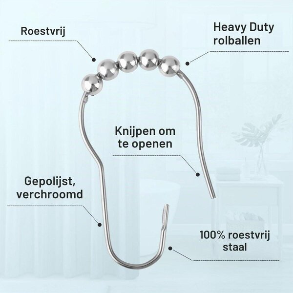 Záclonové kroužky - Nerezová ocel - 77 x 40 mm - Stříbrná - 36 ks - Do koupelny a ložnice