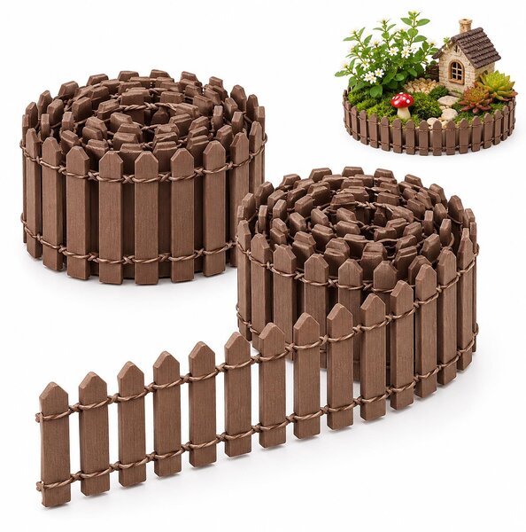 2 role miniplotů z dřeva, 90 x 5 cm, flexibilní miniaturní plot pro dekoraci