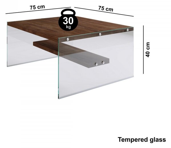 Hanah Home Konferenční stolek GLASS 75 cm ořech