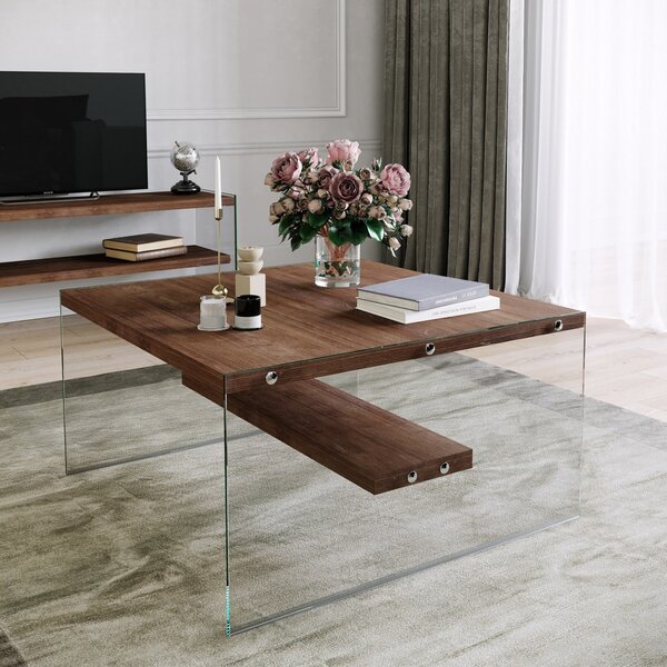 Hanah Home Konferenční stolek GLASS 75 cm ořech