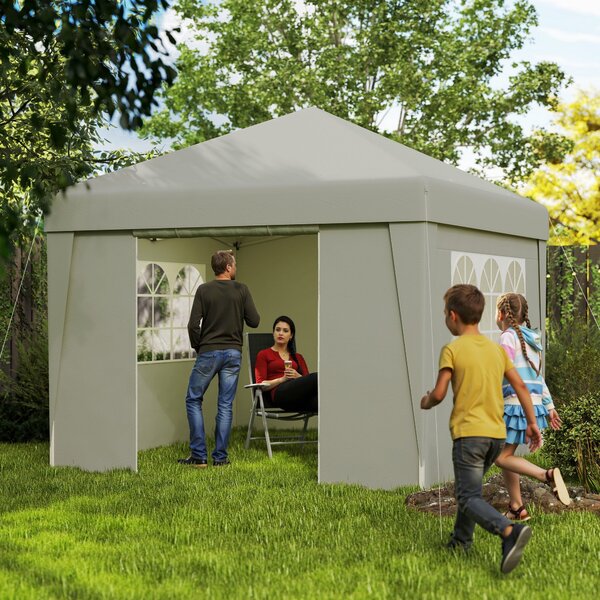 Outsunny Skládací Zahradní Altán s Ochrannou Sluneční Plachtou 3 x 3m Anti-UV 30+ s Bočními Panely a Taškou Krémový | Aosom