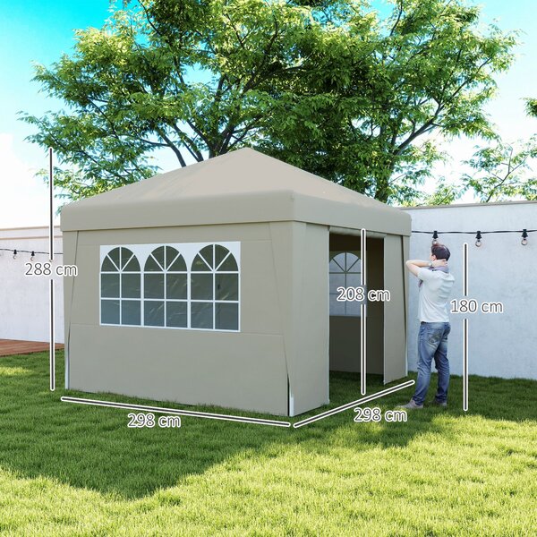 Outsunny Skládací Zahradní Altán s Ochrannou Sluneční Plachtou 3 x 3m Anti-UV 30+ s Bočními Panely a Taškou Krémový | Aosom