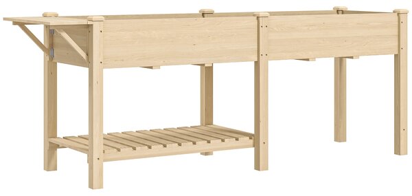 Vyvýšený zahradní záhon Outsunny s nohama, zahradní květináč s 2 výsadbovými boxy, skládací policí a spodní policí, 207 x 59 x 78 cm, přírodní dřevo |