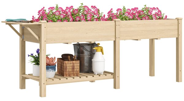 Vyvýšený zahradní záhon Outsunny s nohama, zahradní květináč s 2 výsadbovými boxy, skládací policí a spodní policí, 207 x 59 x 78 cm, přírodní dřevo |