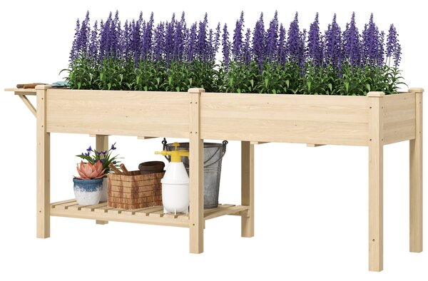 Vyvýšený zahradní záhon Outsunny s nohama, zahradní květináč s 2 výsadbovými boxy, skládací policí a spodní policí, 207 x 59 x 78 cm, přírodní dřevo |