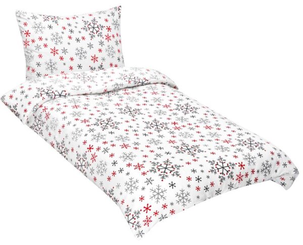 Bellatex Povlečení MIKROFLANEL 140x200, 70x90 cm Vločka Bílá,Šedá,Červená