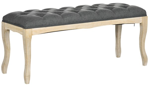 HOMCOM Čalouněná lavice s knoflíky v klasickém chic stylu 110 cm na konec postele, čalouněná lnu, nohy z kaučukového dřeva šedá | Aosom