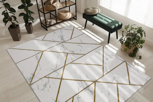 Dywany Łuszczów, Kusový koberec Emerald geometric 1012 cream and gold, 120x170, bílá, kancelář