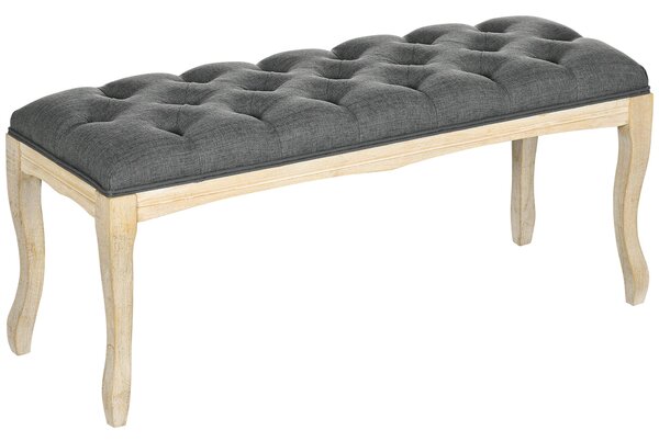 HOMCOM Čalouněná lavice s knoflíky v klasickém chic stylu 110 cm na konec postele, čalouněná lnu, nohy z kaučukového dřeva šedá | Aosom