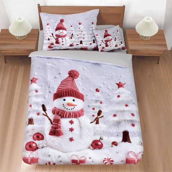 3 dílné povlečení Polycotton vánoční Sněhulák 200x140cm+90x70cm TiaHome