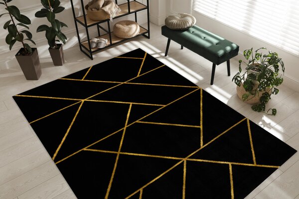 Dywany Łuszczów, Kusový koberec Emerald geometric 1012 black and gold, 120x170, černá, chodba / předsíň