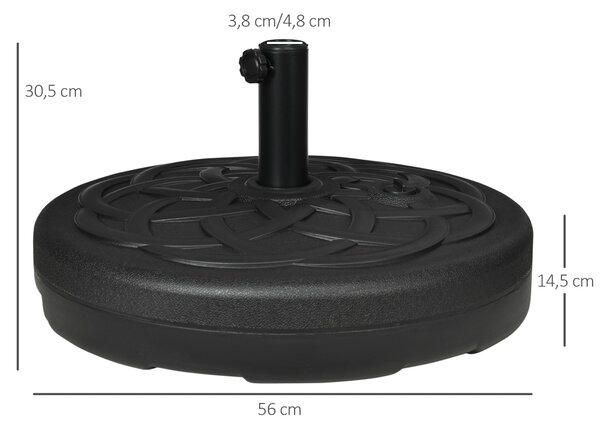 Outsunny Stojan na slunečníky do 35 kg, plnitelný, kulatý držák na slunečníky, zátěž na slunečník, stojan pro slunečníky Ø38/48 mm, pro balkon, terasu