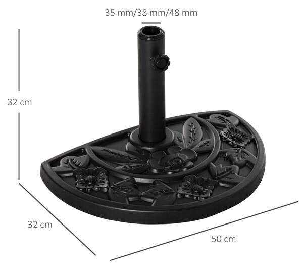 Stojan na slunečník Outsunny 9 kg s designem květiny a polokruhovým držákem pro slunečníky s průměrem tyče 35/38/48mm, pro balkon, terasu, zahradu, če