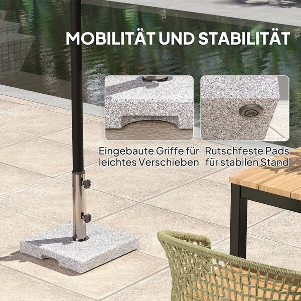 Outsunny Granitový stojan na slunečník 21 kg, čtvercový držák, závaží na slunečník, stojan pro slunečníky s průměrem tyče 32/38/48 mm, vhodný na balko